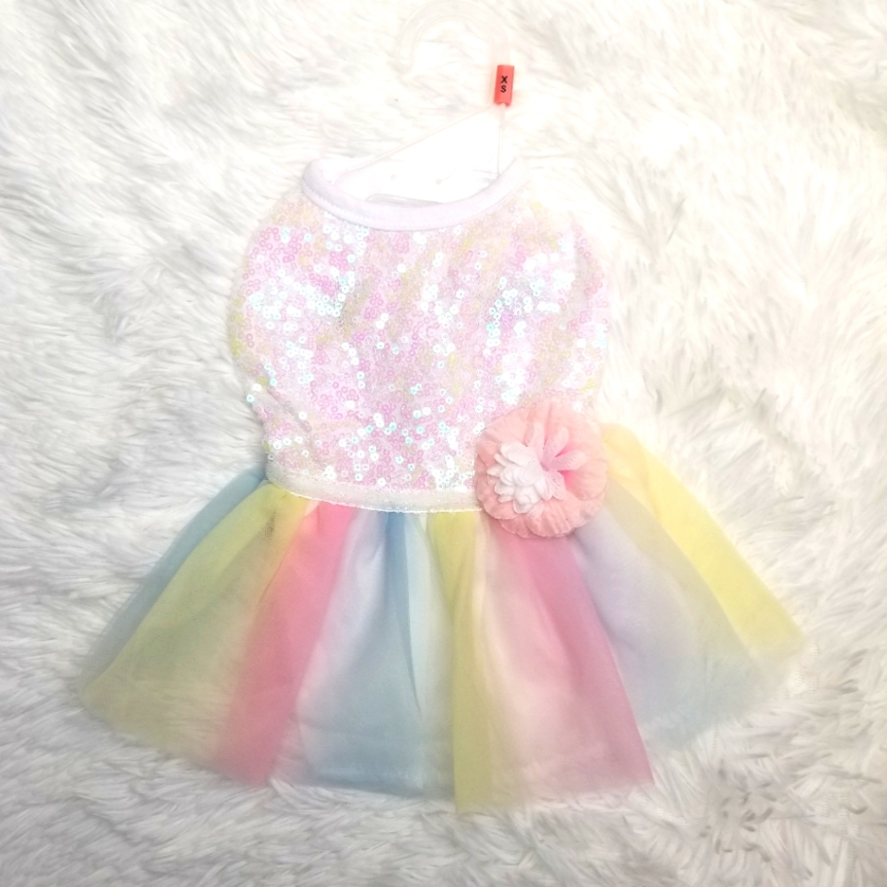 Coco Lane Couture Sequin and Pastel Doggy Tutu Dress, XS